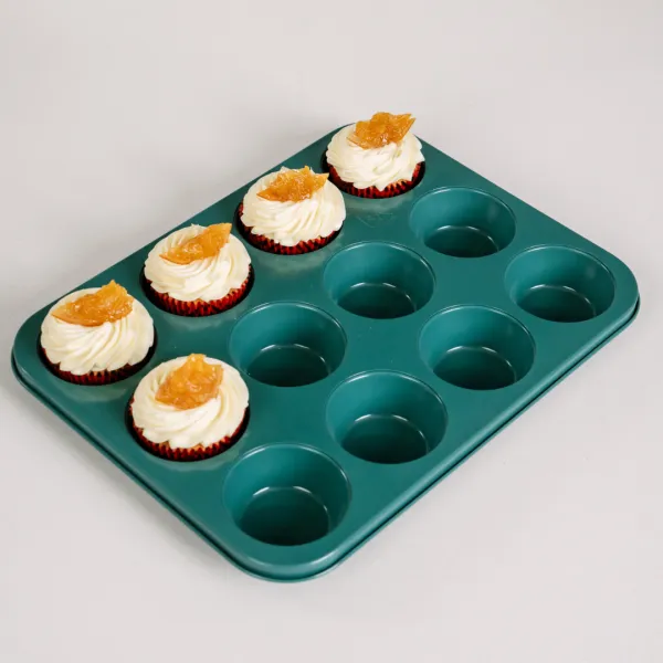 Molde Placa Horno Isa 12 Cupcakes Muffins Verde Petróleo